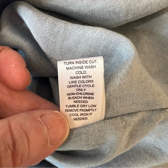 EST. 1945 Denim Embroidered Neckline Top, Tassel Tie Front - Picture 10 of 10